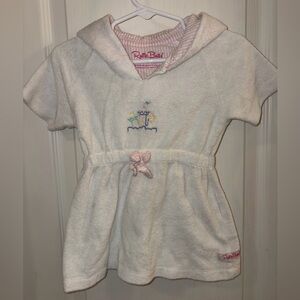 Ruffle Butts White Hooded Towel Dress with Pink Trim
